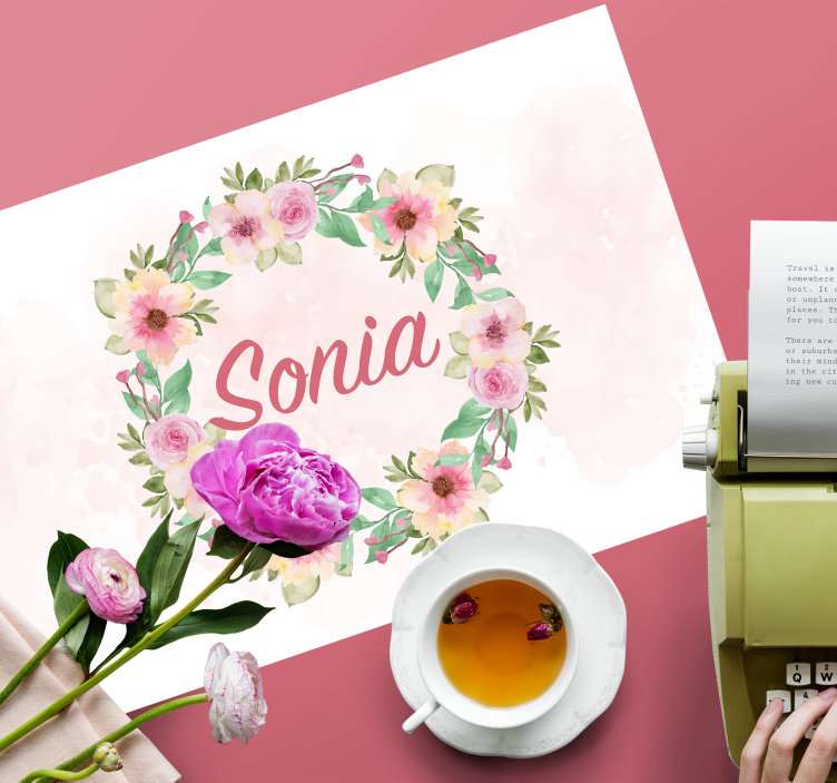 Aquarelbloemen Placemat met naam - TenStickers