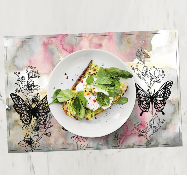 Bloemen vlinder accenten houten placemat - TenStickers