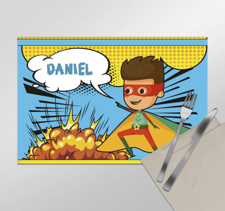 Comic superheld Placemat met naam - TenStickers