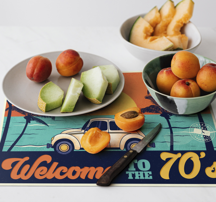 Elegante placemat retro jaren 70 strandscène - TenStickers