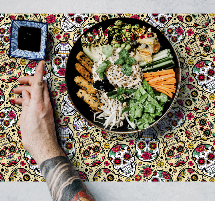 Halloween placemat kleurrijk schedelpatroon - TenStickers