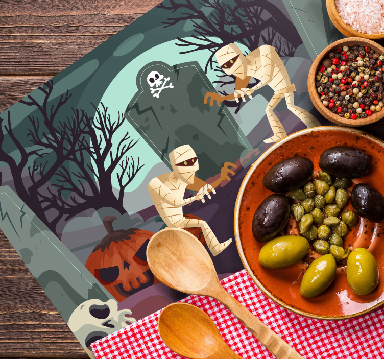 Halloween placemat mummies uitkomend begraafplaats - TenStickers