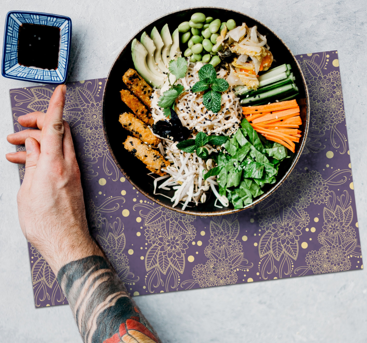 Houten placemat botanische illustratie achtergrond - TenStickers