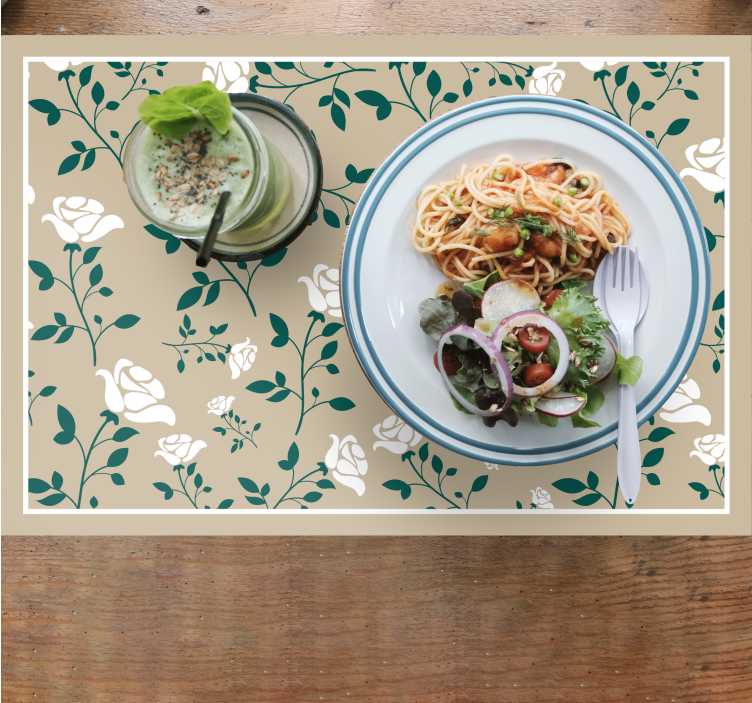 Houten placemat met bloemig groen patroon - TenStickers