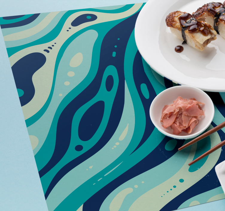 Houten placemat met golvende aqua patronen - TenStickers