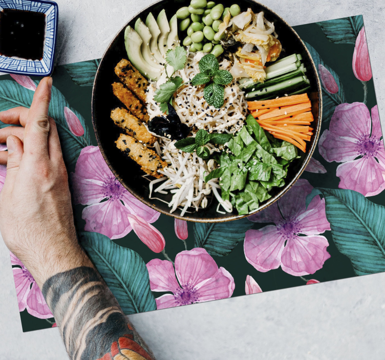 Houten placemat tropisch bloemenmotief - TenStickers