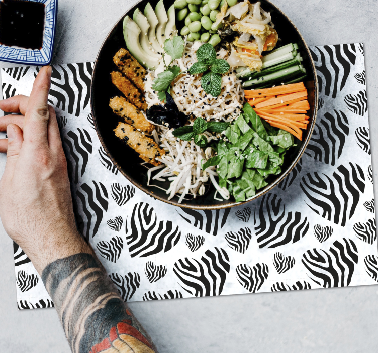 Houten placemat zebra hartpatroon - TenStickers