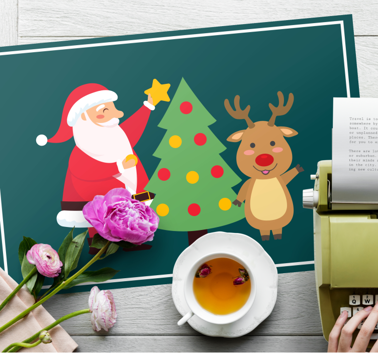 Kerstmis placemat kerstman en rendieren - TenStickers