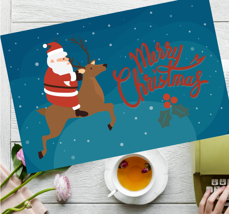 Kerstmis placemat met santa op het rendier - TenStickers