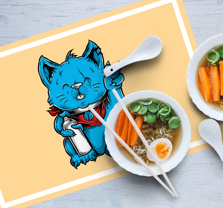 Kinder placemat blije blauwe kat - TenStickers