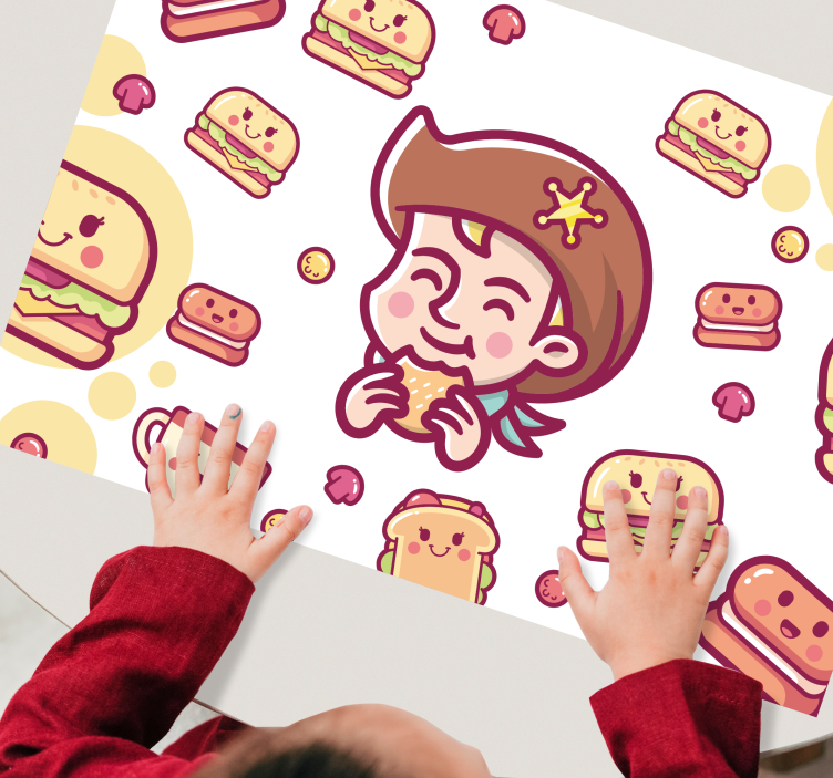 Kinder placemat blije kind geniet van burgers - TenStickers