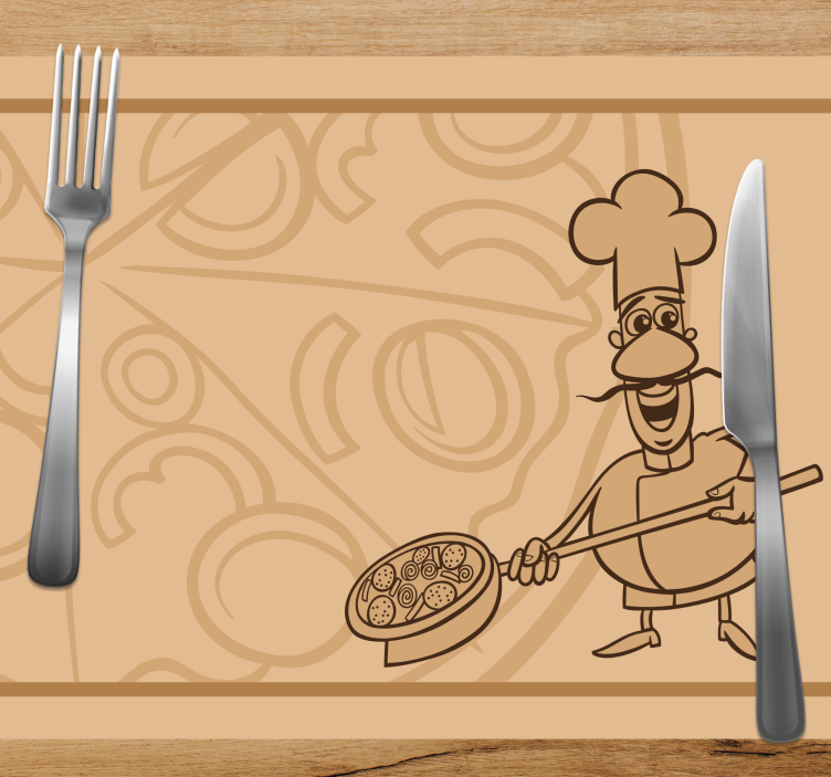 Kinder placemat chef met pizza - TenStickers