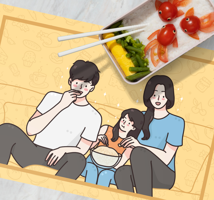 Kinder placemat familie geniet van snacks - TenStickers