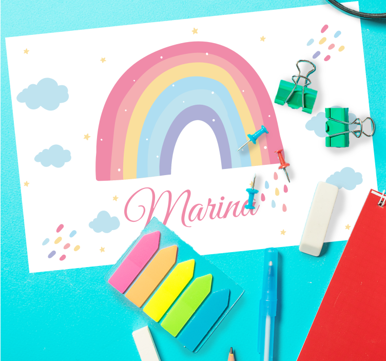 Kinder placemat regenboog met naam - TenStickers