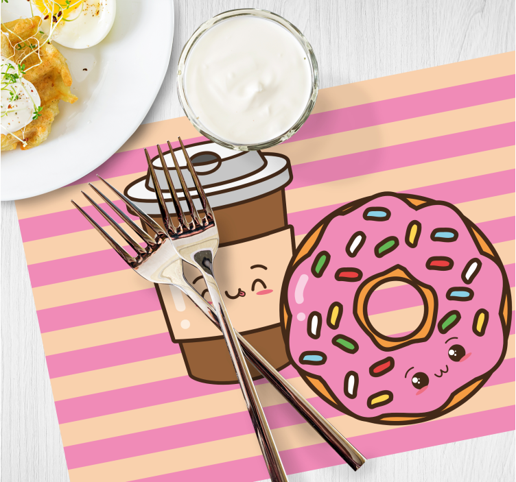 Kinder placemat schattige koffie donut - TenStickers