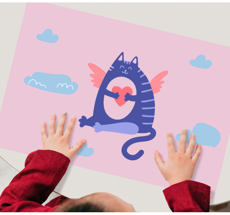 Kinder placemat vliegende kat met hart - TenStickers
