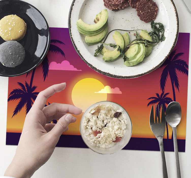 Moderne placema tropisch zonssondergang schilderij - TenStickers