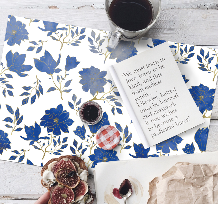 Originele placemat bloemenpatroon blauw - TenStickers