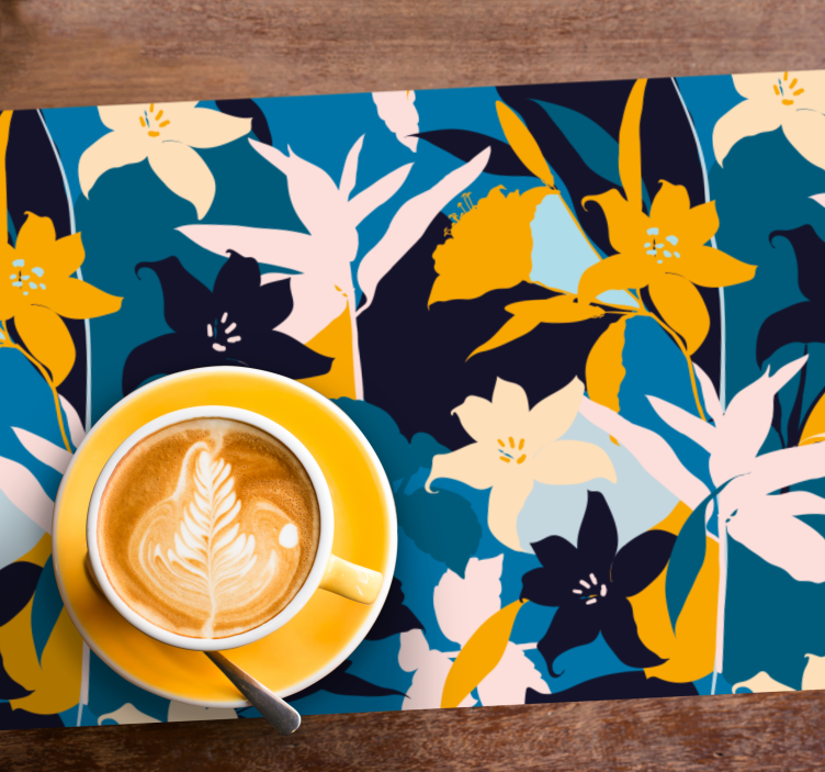 Originele placemat met bloemen in teal patroon - TenStickers