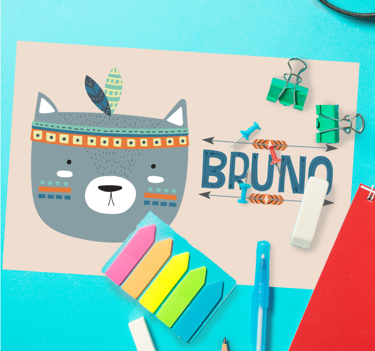 Placemat met naam Blauwe noordse kat met aanpasbare naam - TenStickers