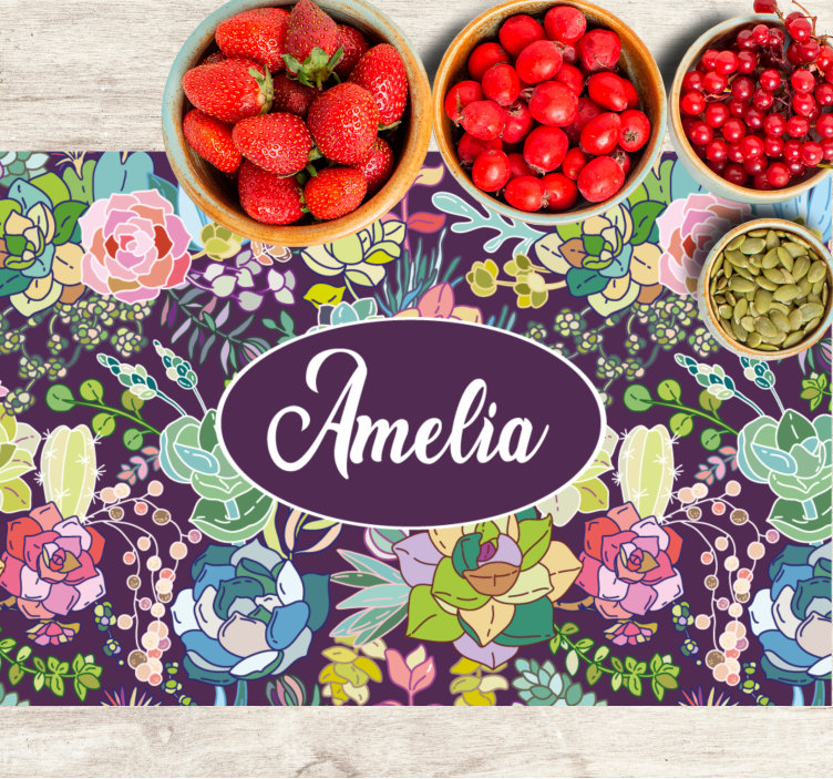 Placemat met naam bloemrijk gepersonaliseerd kunstwerk - TenStickers