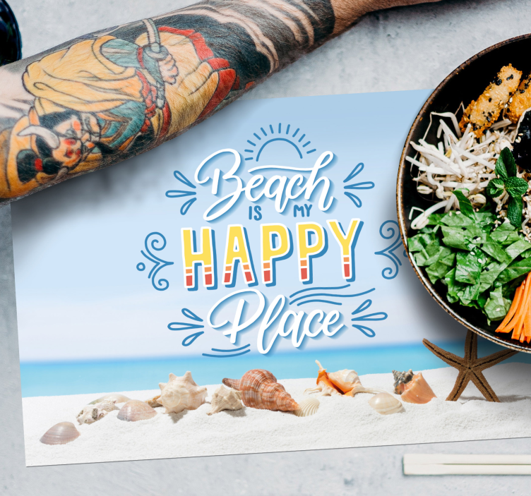 Placemat met tekst beach gelukkige plaats - TenStickers