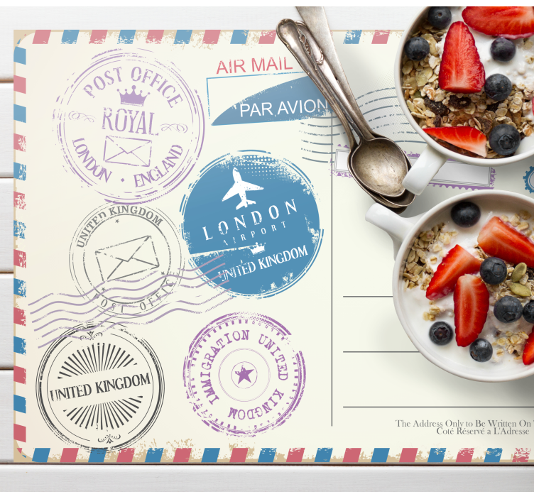 Placemat met tekst reisstempels collectie - TenStickers