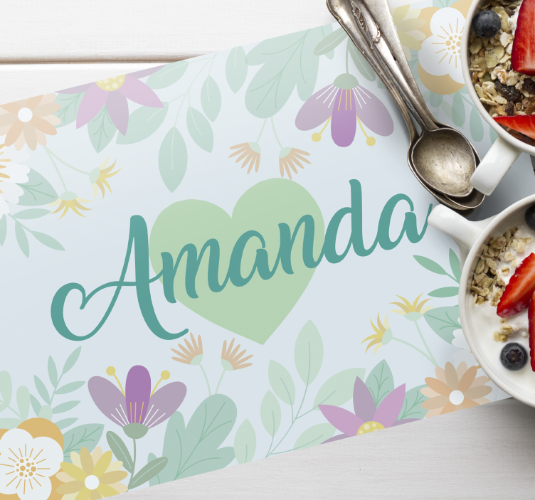 Placemat met naam Hart en bloemen - TenStickers