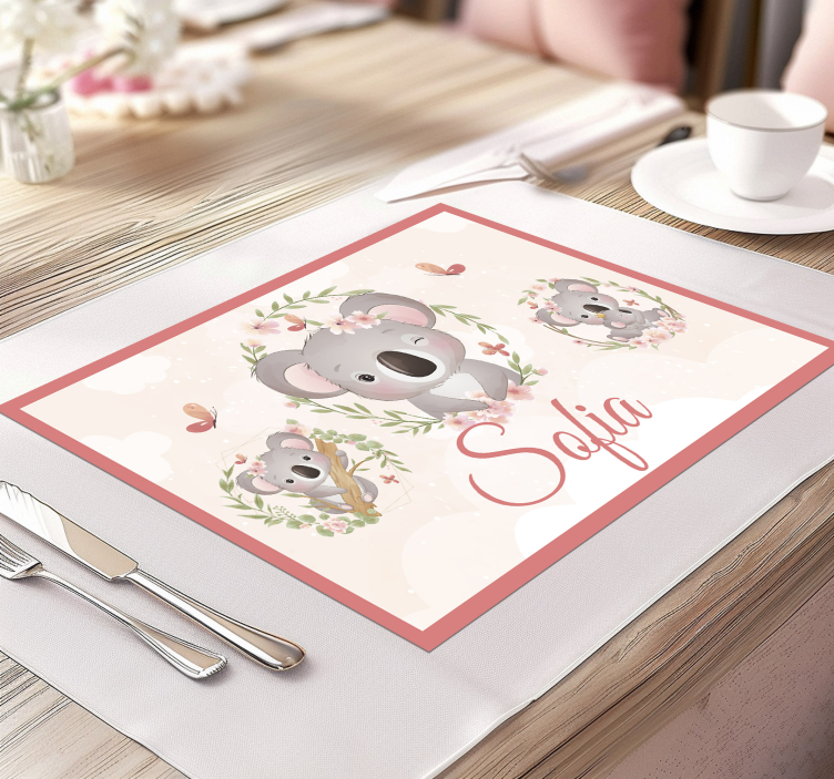 Kinder placemat Schattige dieren koala met naam - TenStickers