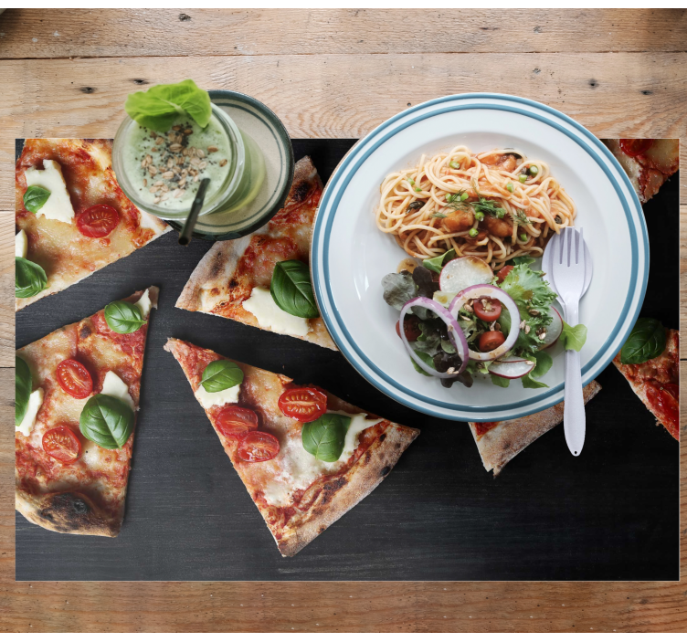 Restaurant placemat gesneden pizza arrangement - TenStickers