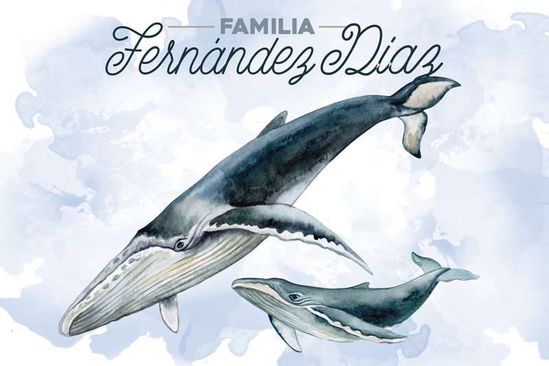 Placemat met naam walvisfamilie illustratie - TenStickers