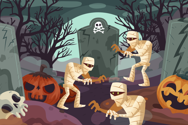 Halloween placemat mummies uitkomend begraafplaats - TenStickers