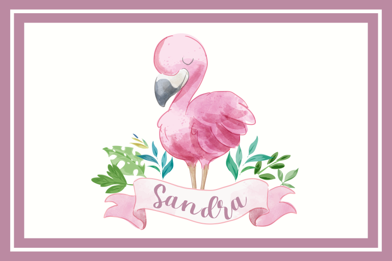 Placemat met naam flamingo met strik - TenStickers