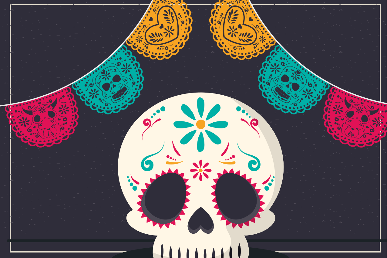 Halloween placemat kleurrijke schedel banner - TenStickers