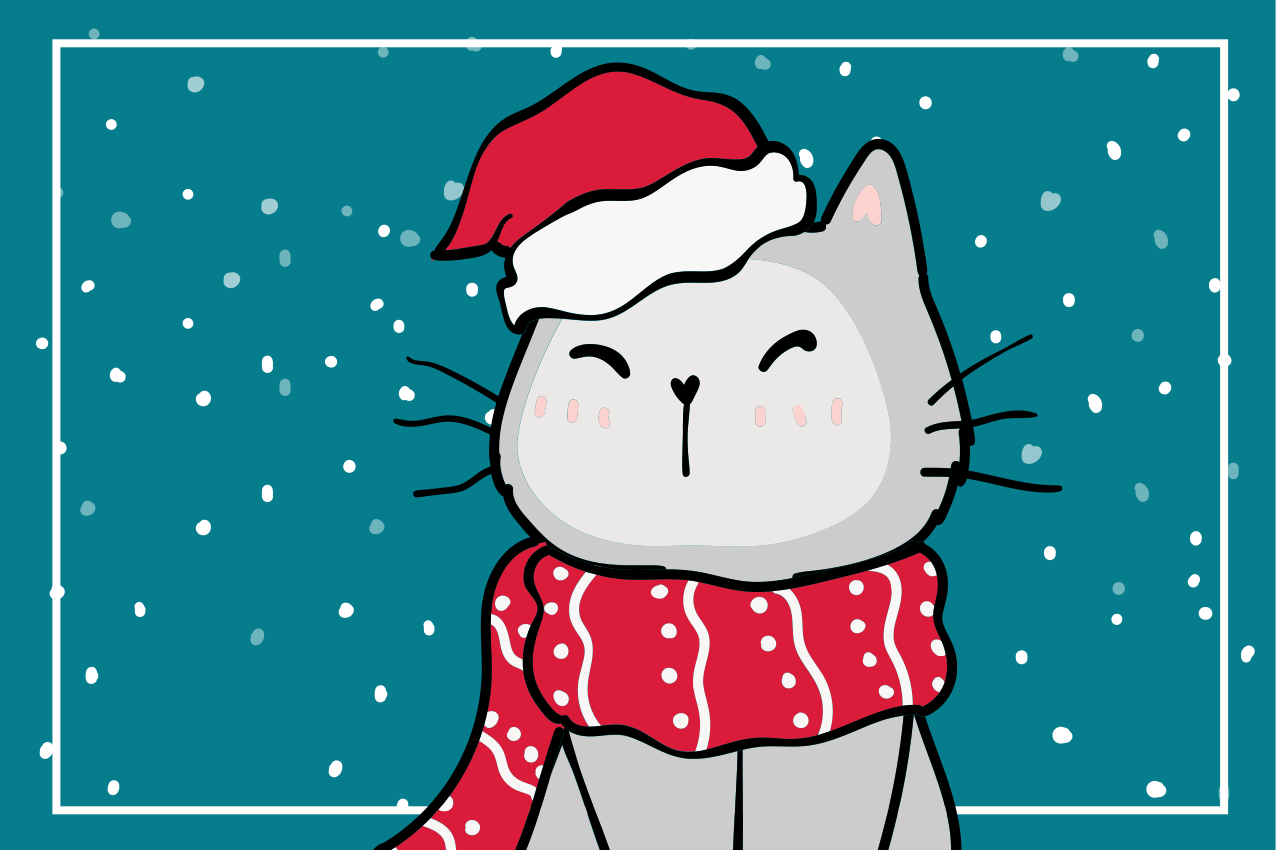 Kerstmis placemat vrolijke kat santa - TenStickers