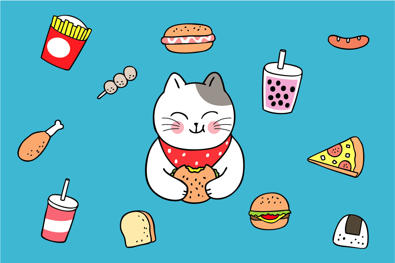 Kinder placemat schattige kat aan het eten - TenStickers