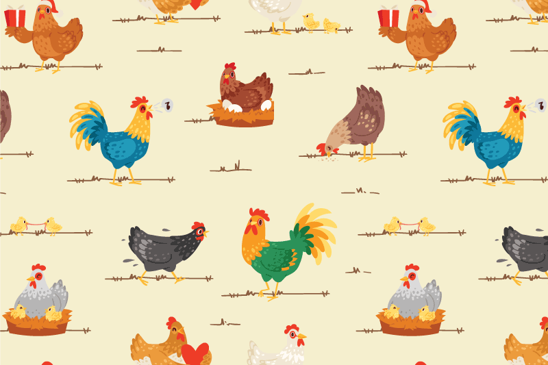 Kinder placemat kleurrijke kippen patronen - TenStickers