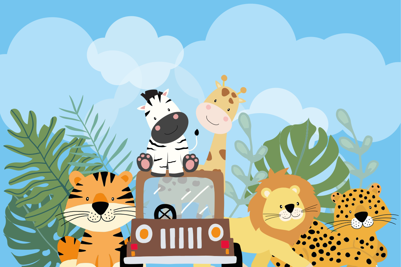 Kinder placemat dieren safari scene - TenStickers