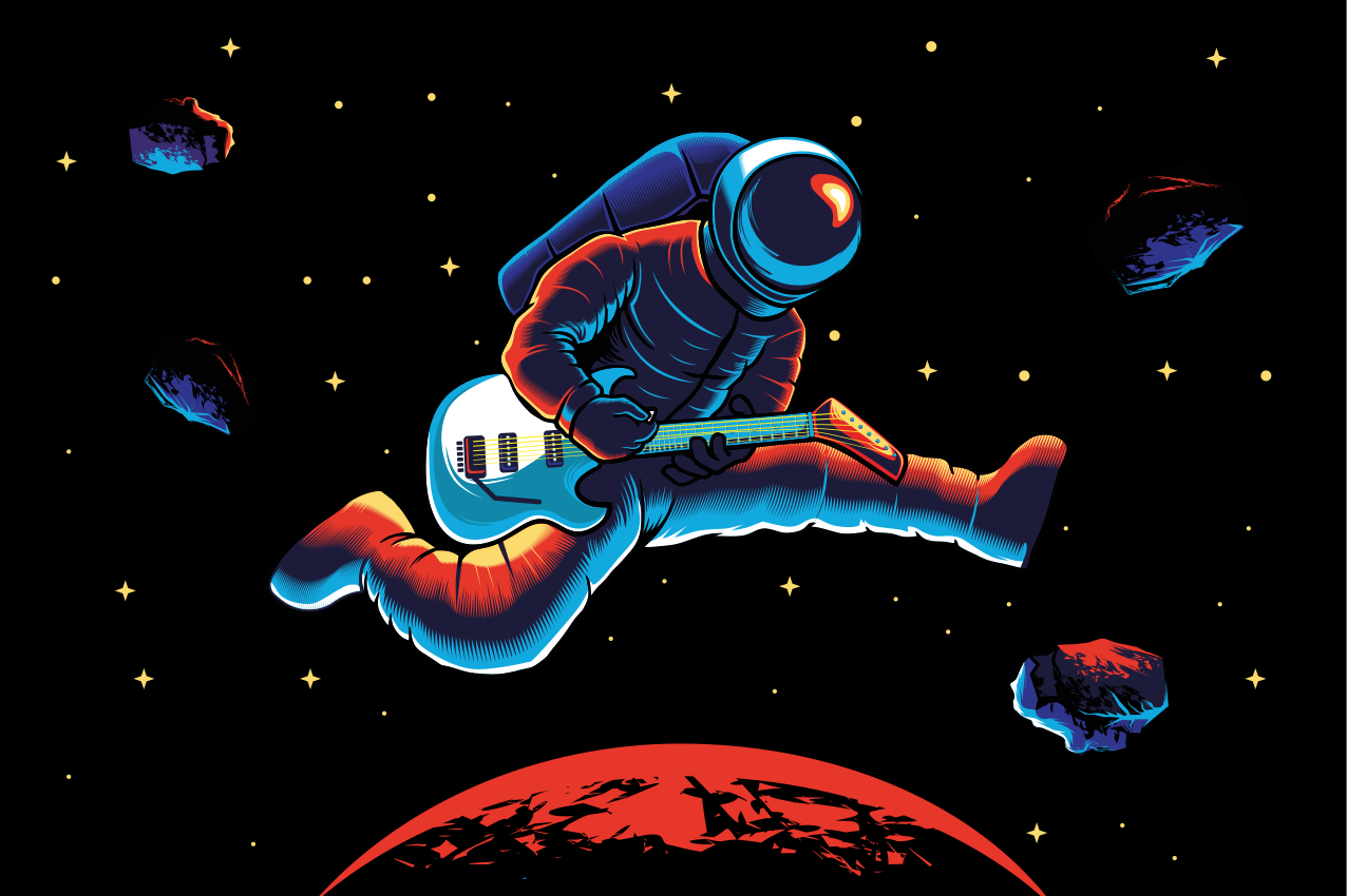 Originele placemat astronaut met gitaar spelen - TenStickers