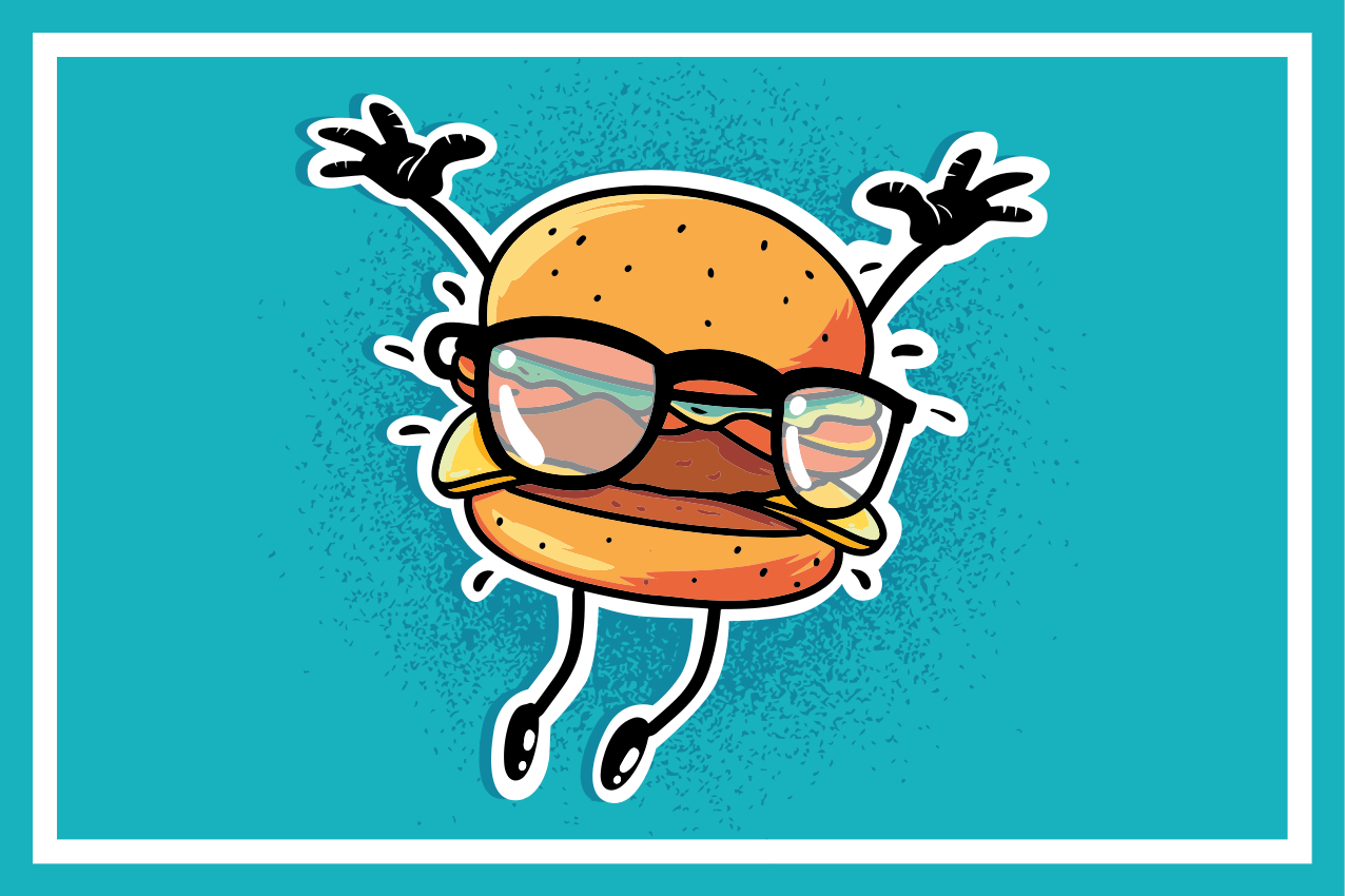 Kinder placemat springende hamburger karakter - TenStickers