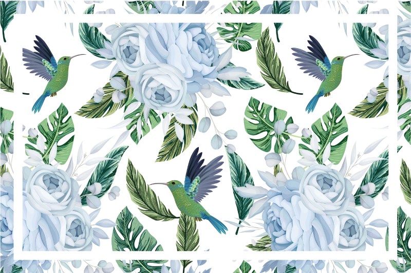 Moderne placemat met bloemen en kolibrie patroon - TenStickers