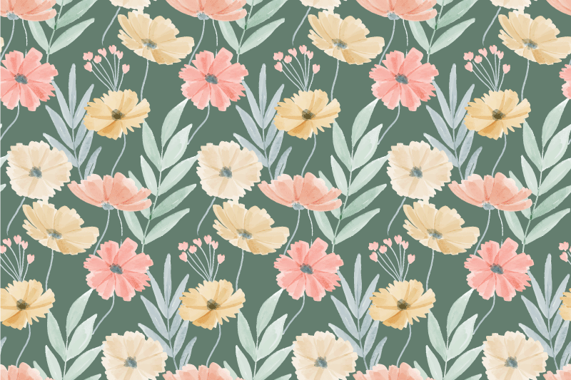 Originele placemat met bloemenpatroon op groene achtergrond - TenStickers