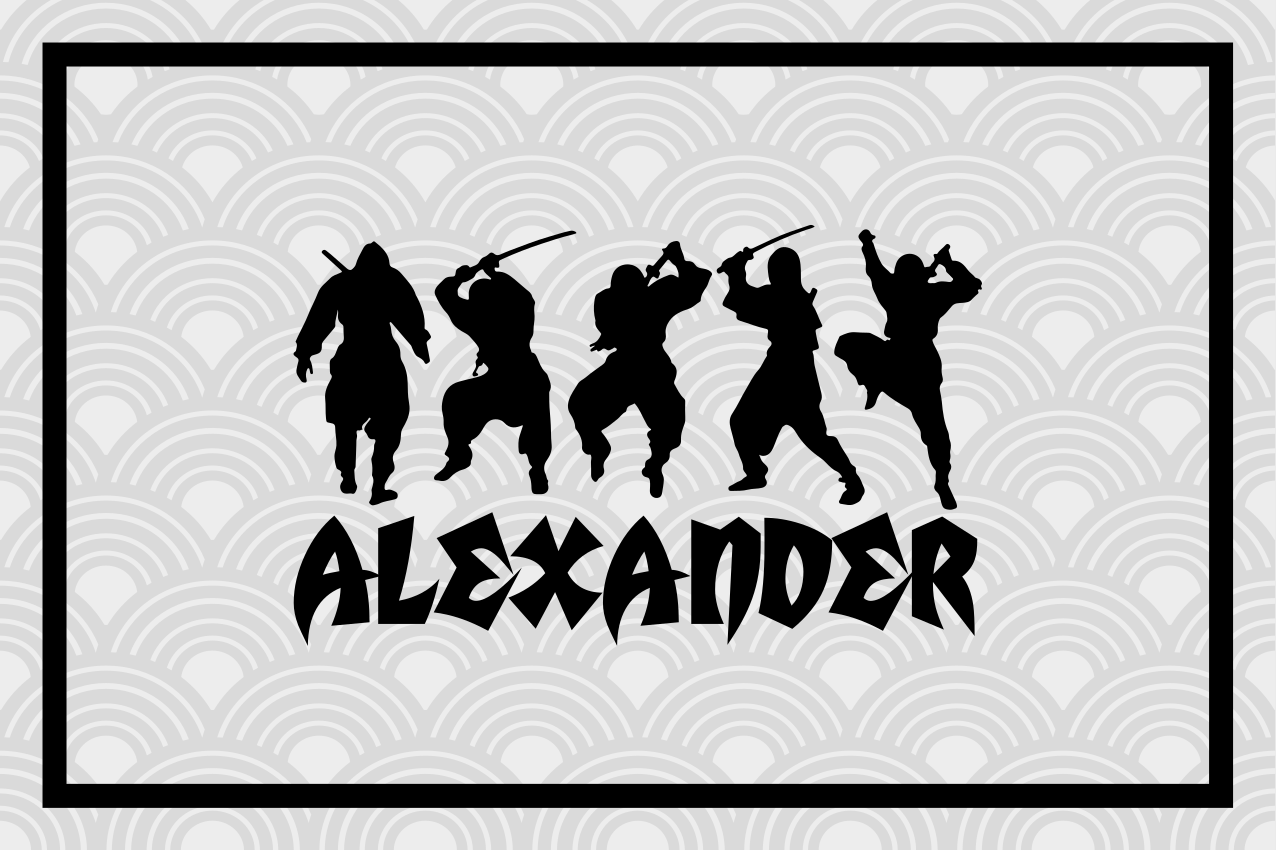 Placemat met naam ninja warrior silhouetten - TenStickers