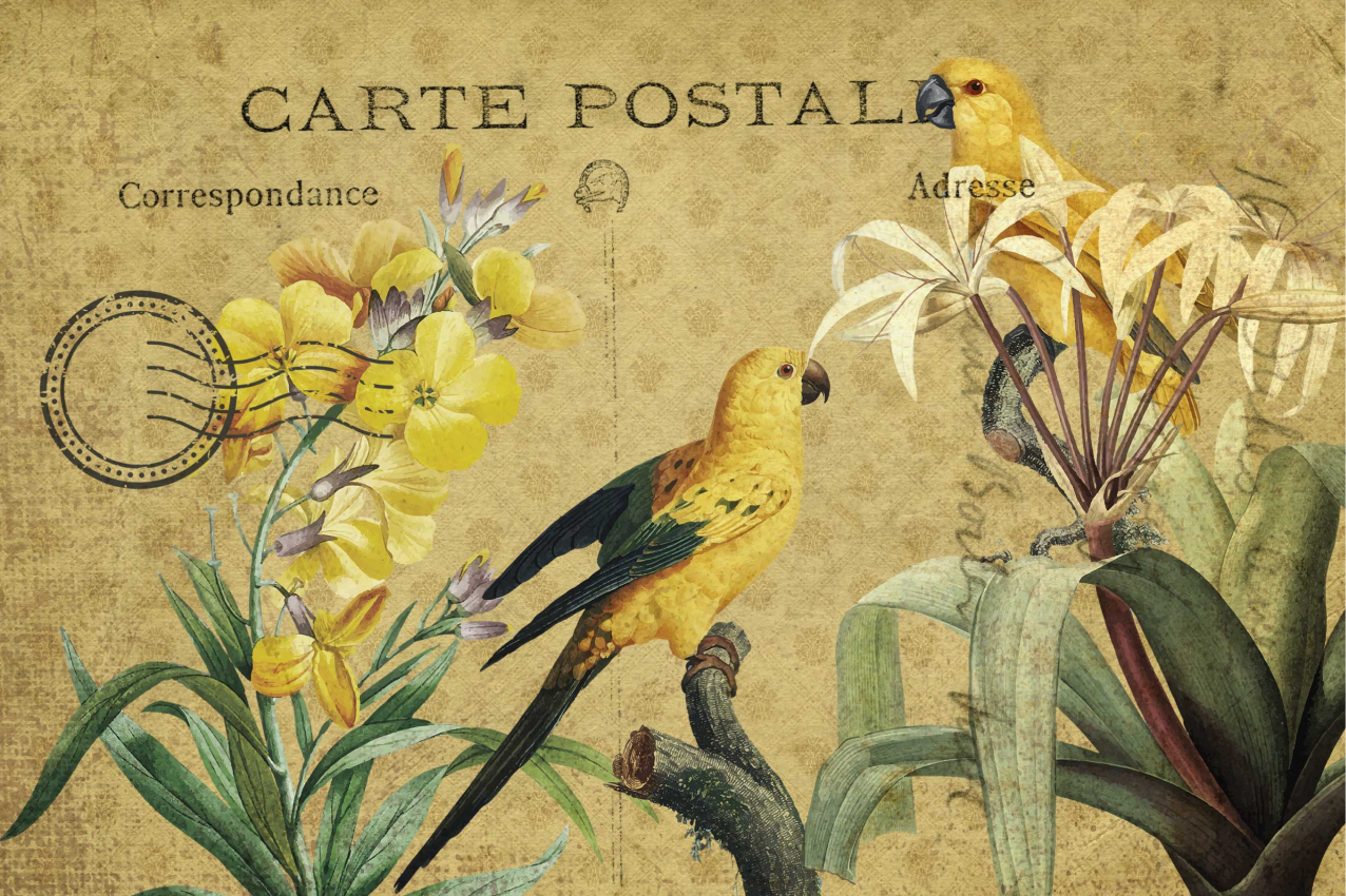 Originele placemat vintage bloemen postkaart - TenStickers
