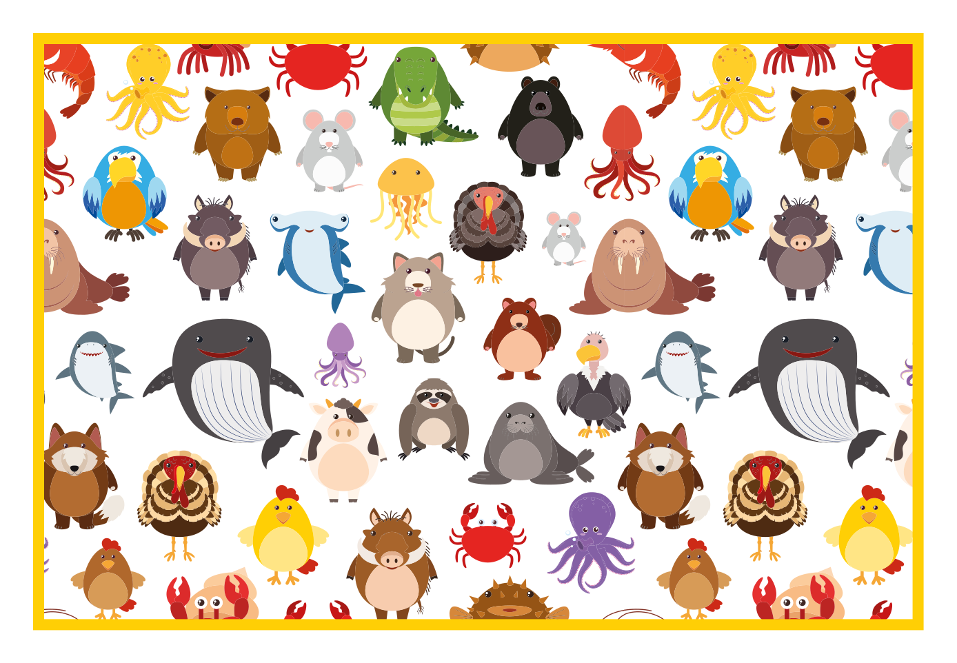 Kinder placemat kleurrijke dieren collectie - TenStickers