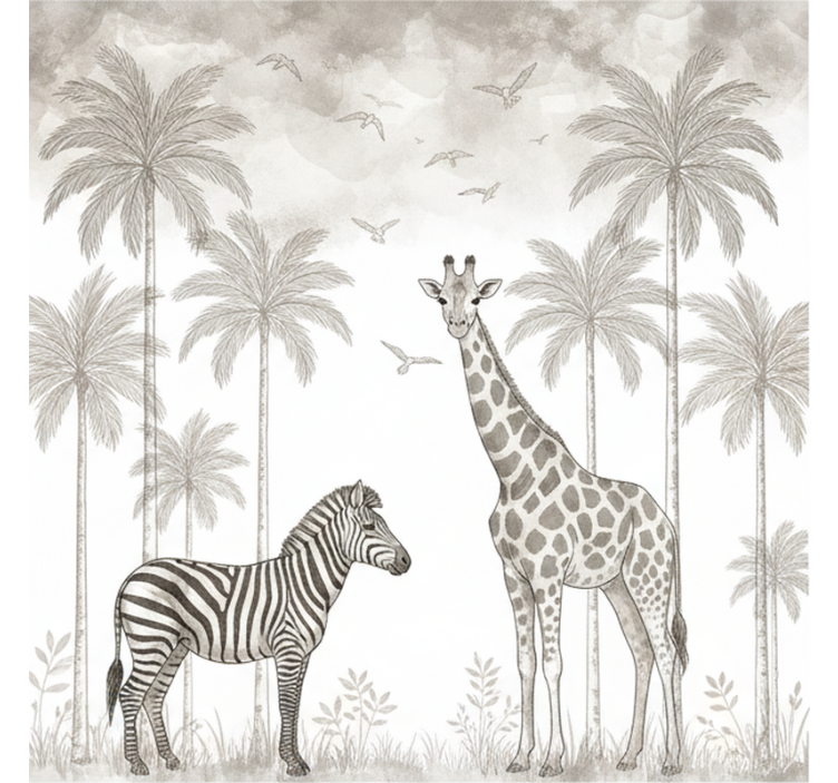 Babykamer fotobehang monochrome jungleprint - TenStickers
