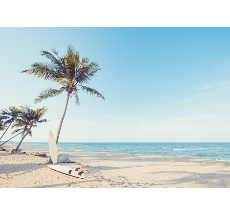Tropisch strand met palmboom en zee fotobehang - TenStickers