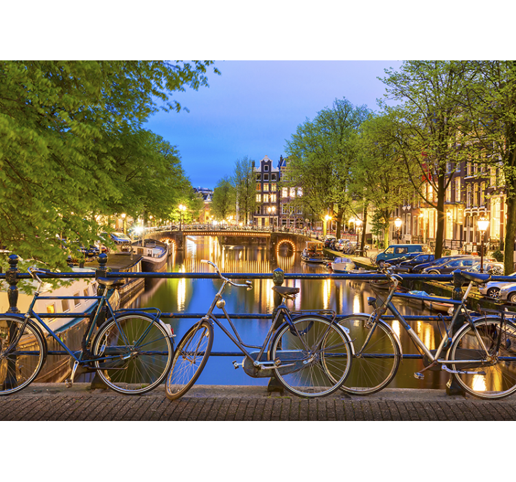 Amsterdamse gracht schemering foto behang Amsterdam - TenStickers