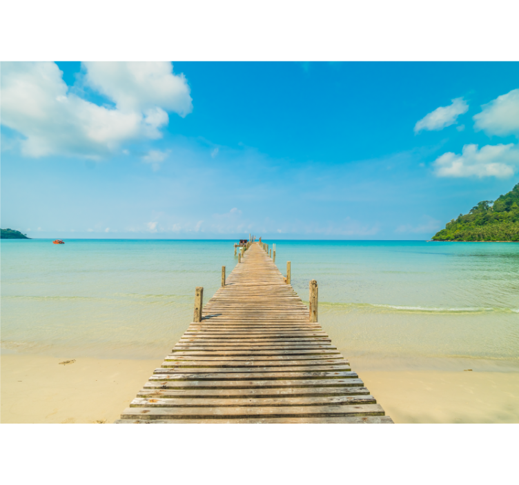 Fotobehang strand houten steiger uitzicht - TenStickers