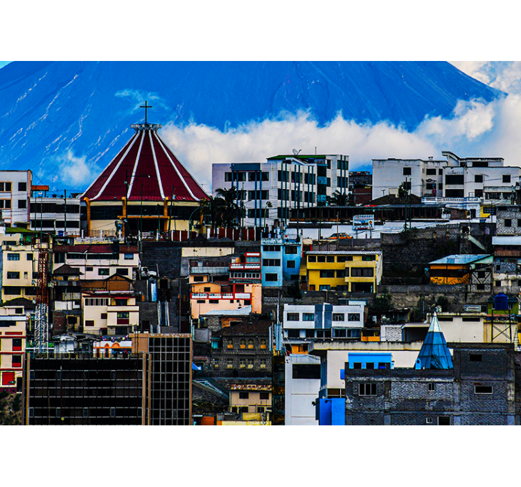 Stadsgezicht met vulkaan fotobehang steden en landen - TenStickers